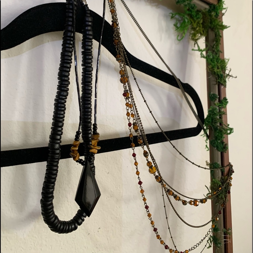 Multi-tiered Topaz-Amber-colored beads *Brass necklace